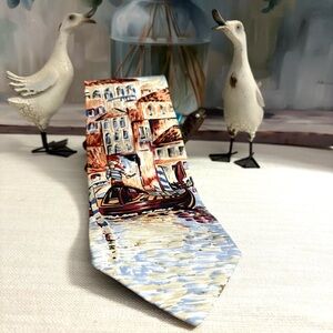 Vintage Henry Grethel Art Print European Gondolier & Canal Scenic Silk Tie